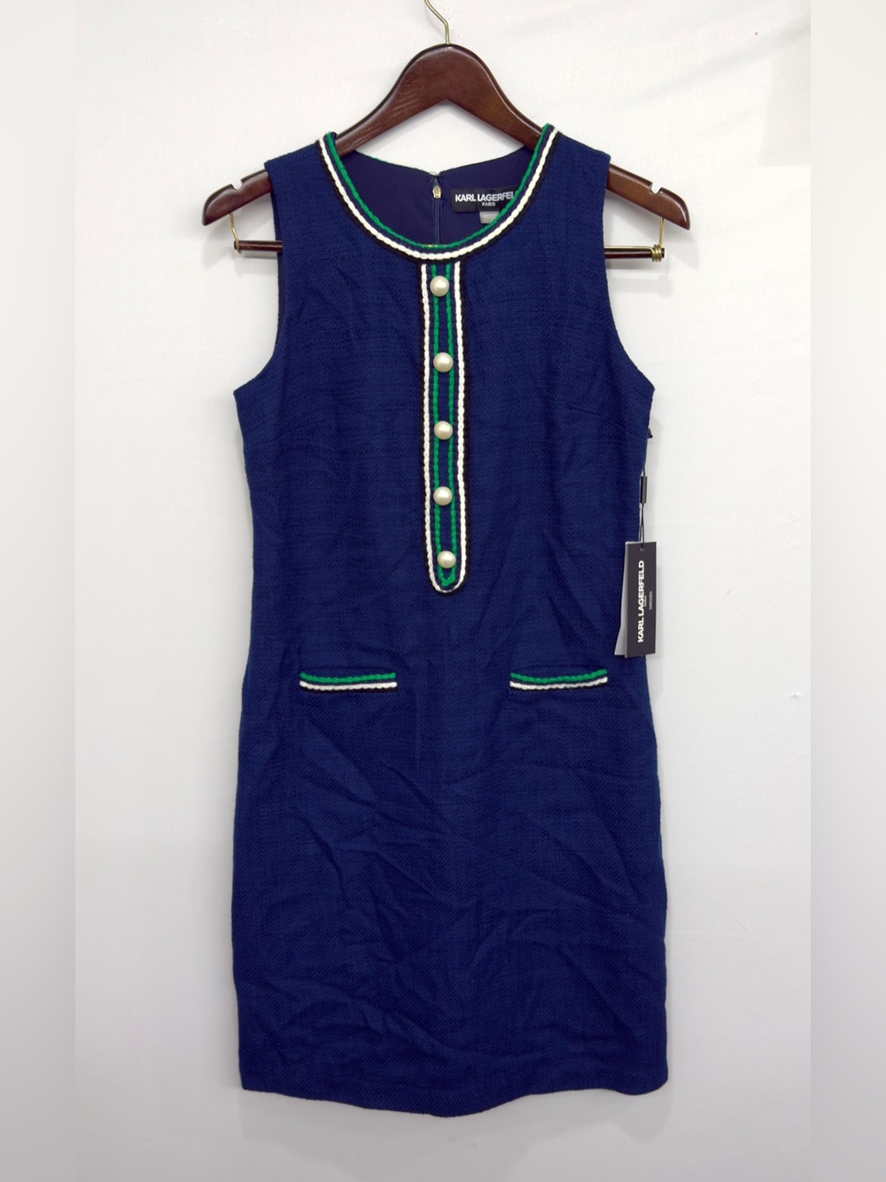 navy blue Karl Lagerfeld Paris sleeveless Tweed short dress Women’s Size 4 NWT